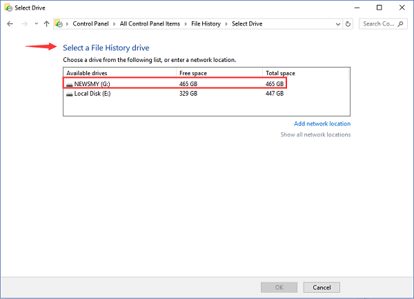 select file history drive