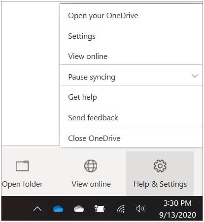 select onedrive cloud icon