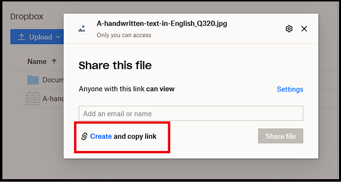 create and copy link in dropbox