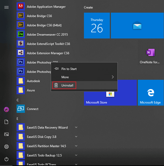 windows start menu