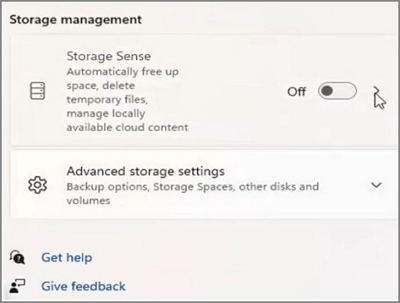 storage sense option