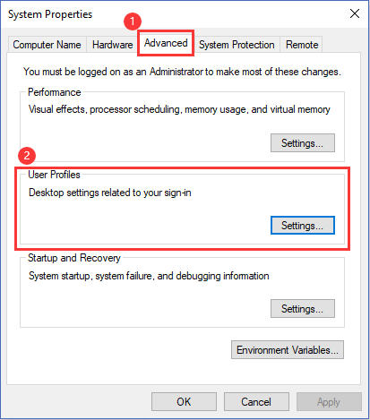 system properties user profiles  - 1