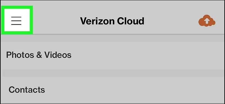 the navigation menu of verizon cloud