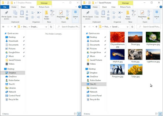 open the dropbox and pictures folders