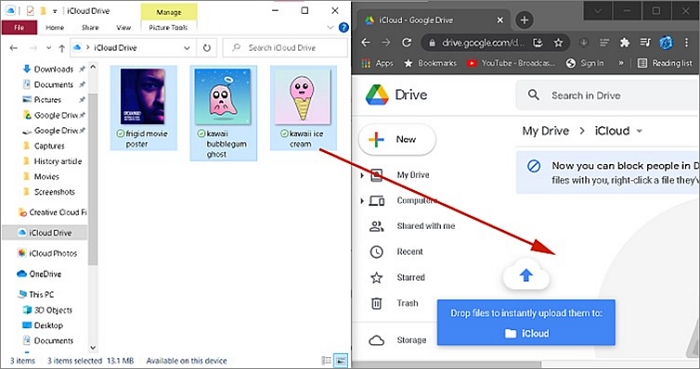 drag files from icloud to google drive