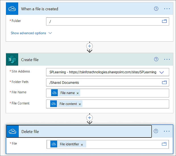 move files from onedrive to sharepoint using power automate