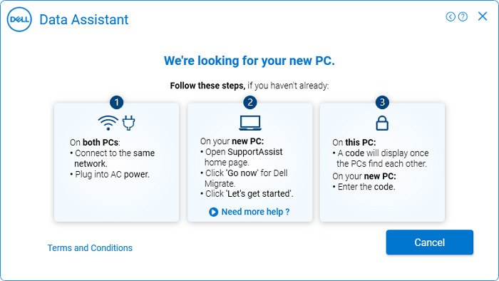 Connect old PC to new PC via Dell Migrate