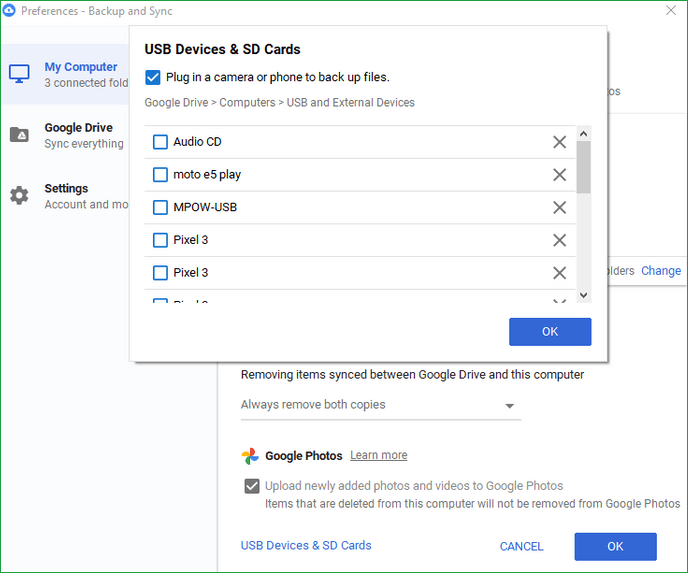Select files to transfer to new computer via google drive