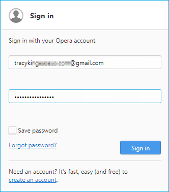 Sign in with Opera account and password.