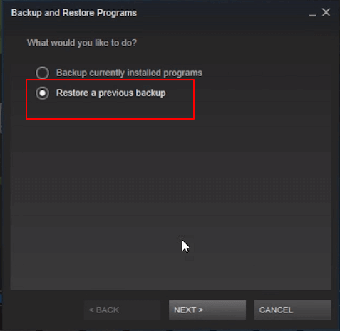 Restore Steam games to new PC.