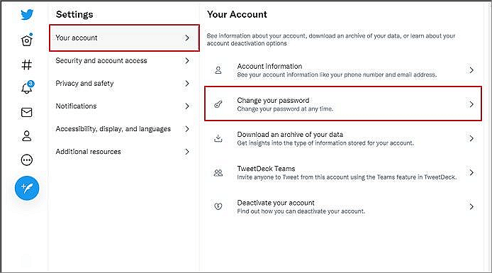 open change password settings