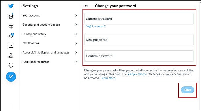 change twitter account password