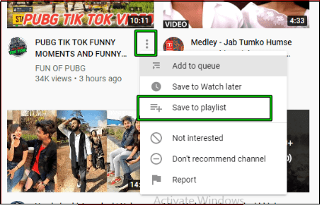 From the three-dot icon, choose to save to playlist 