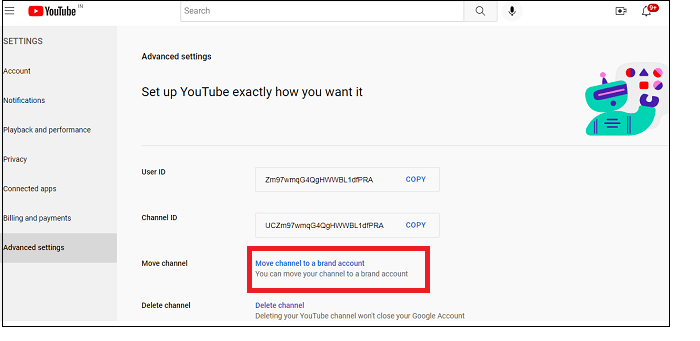 Moving channel to a brand account
