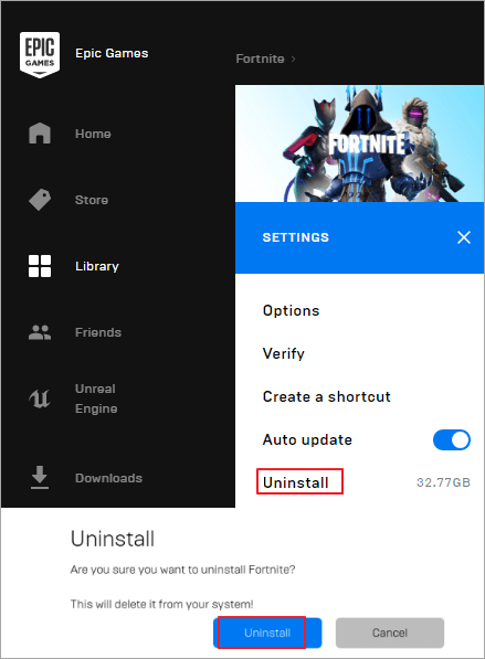 uninstall Fortnite on your PC