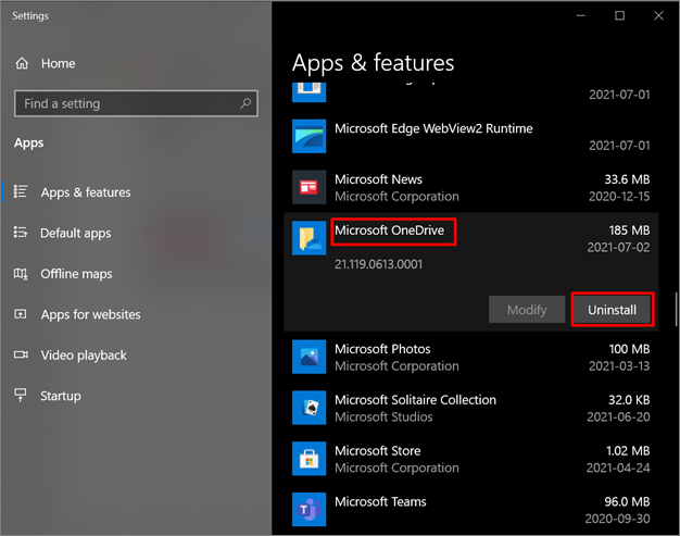 uninstall OneDrive