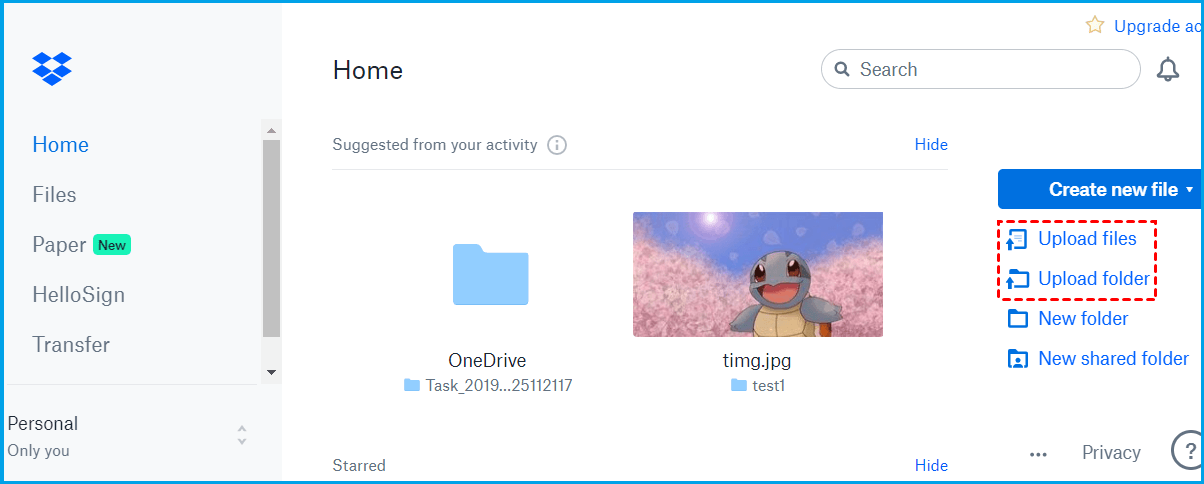 upload files to dropbox