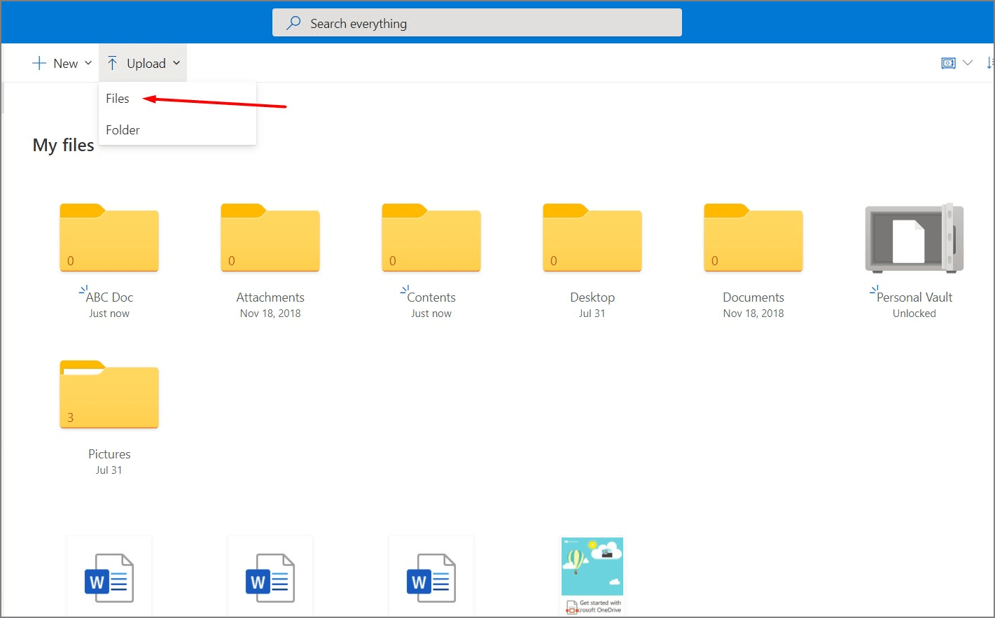 upload files to onedrive