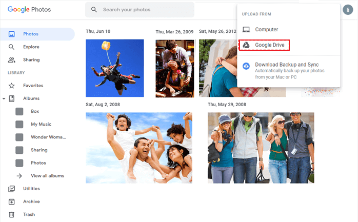 Open Google Drive in Google Photos