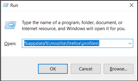 use run dialog box to find profile folder