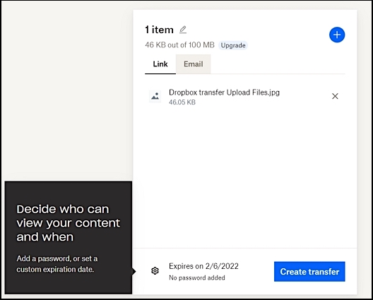 dropbox transfer links