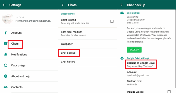 Backup WhatsApp Messages on Android