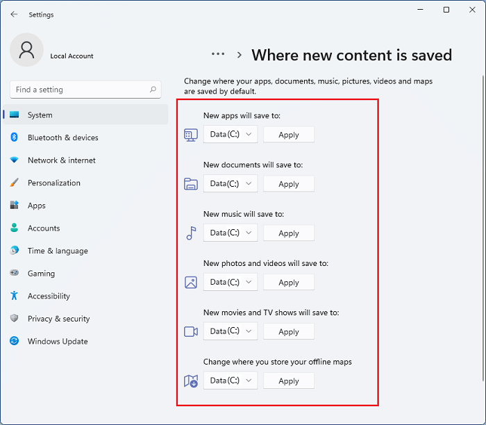 choose new location windows 11