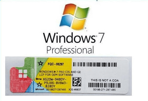 Find Windows 7 product key at box label card