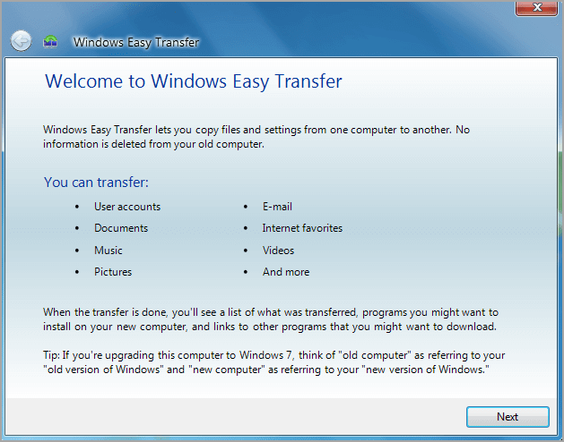 windows easy transfer