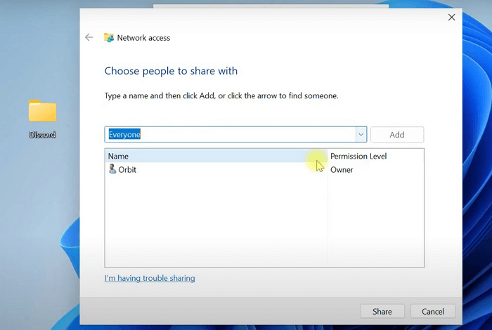 Folder sharing in Windows