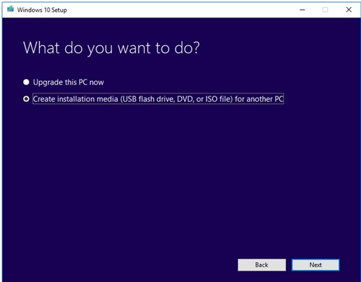windows steup step 1 with media creation tool