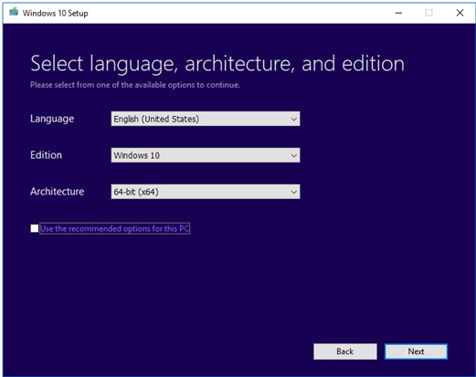 Select language and edition