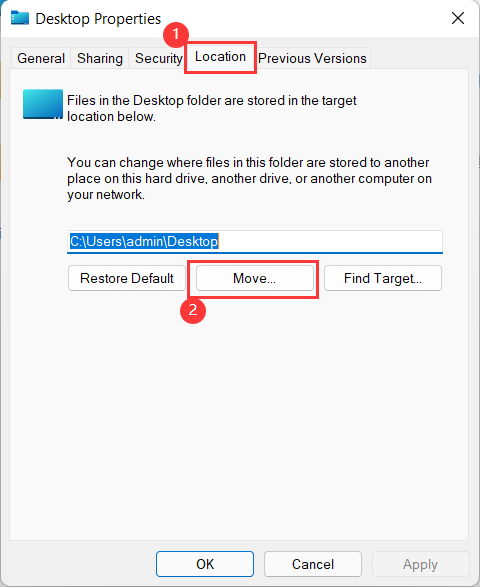 change location of desktop folder