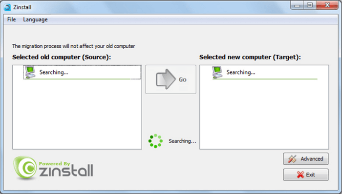 Zinstall - set up source and target pc