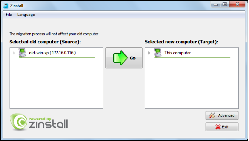 migration process in zinstall winiwn