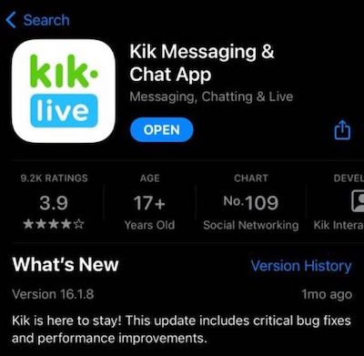update Kik App to fix Kik not working