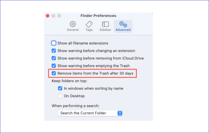 automatically empty trash on Mac