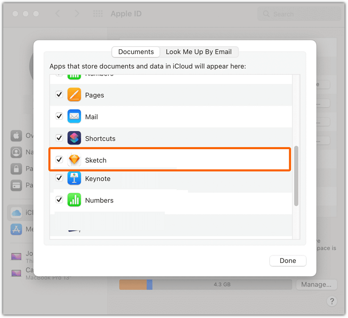 check Sketch is on the iCloud backup list