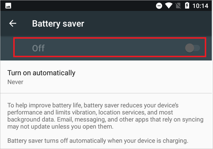 battery saver off