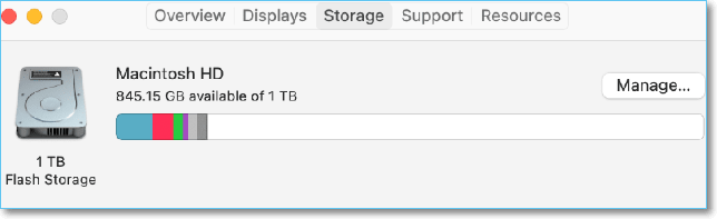 Click Storage to calculate available data