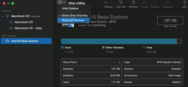 Selecting Show All Devices