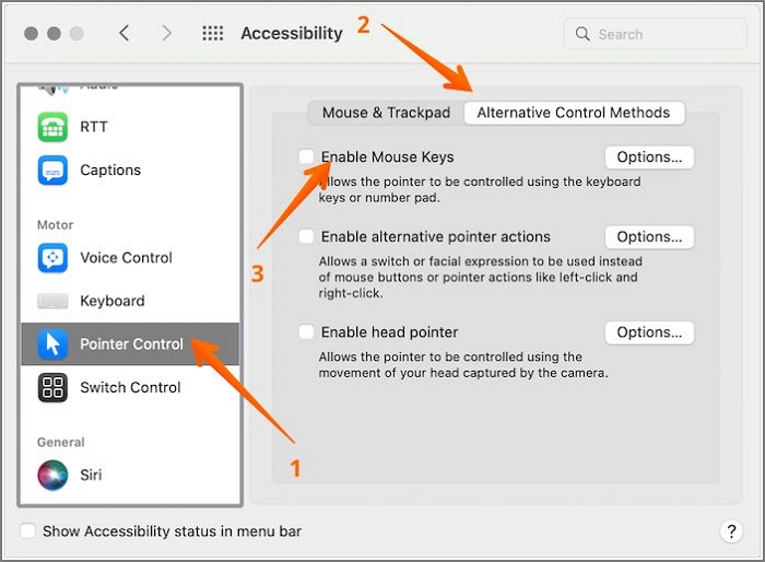 Disable Mouse Keys in Mac