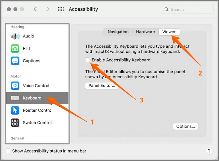Enable accessibility keyboard on Mac