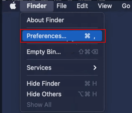 Go to Finder and Then click on Preferences