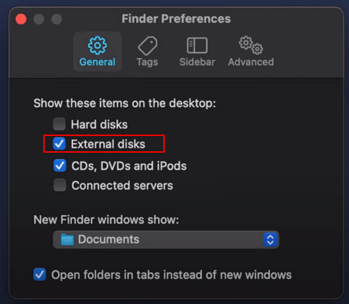 Enable external hard drive to make it show up