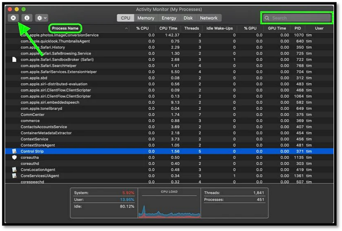 force quit from activity monitor