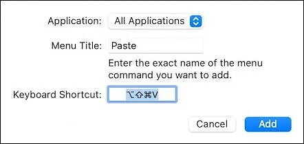 type paste in the menu title