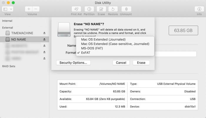 Format SD card on Mac