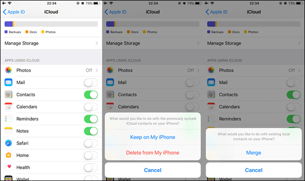 restore contacts on iPhone