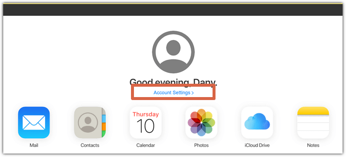 log in iCloud and click account settings